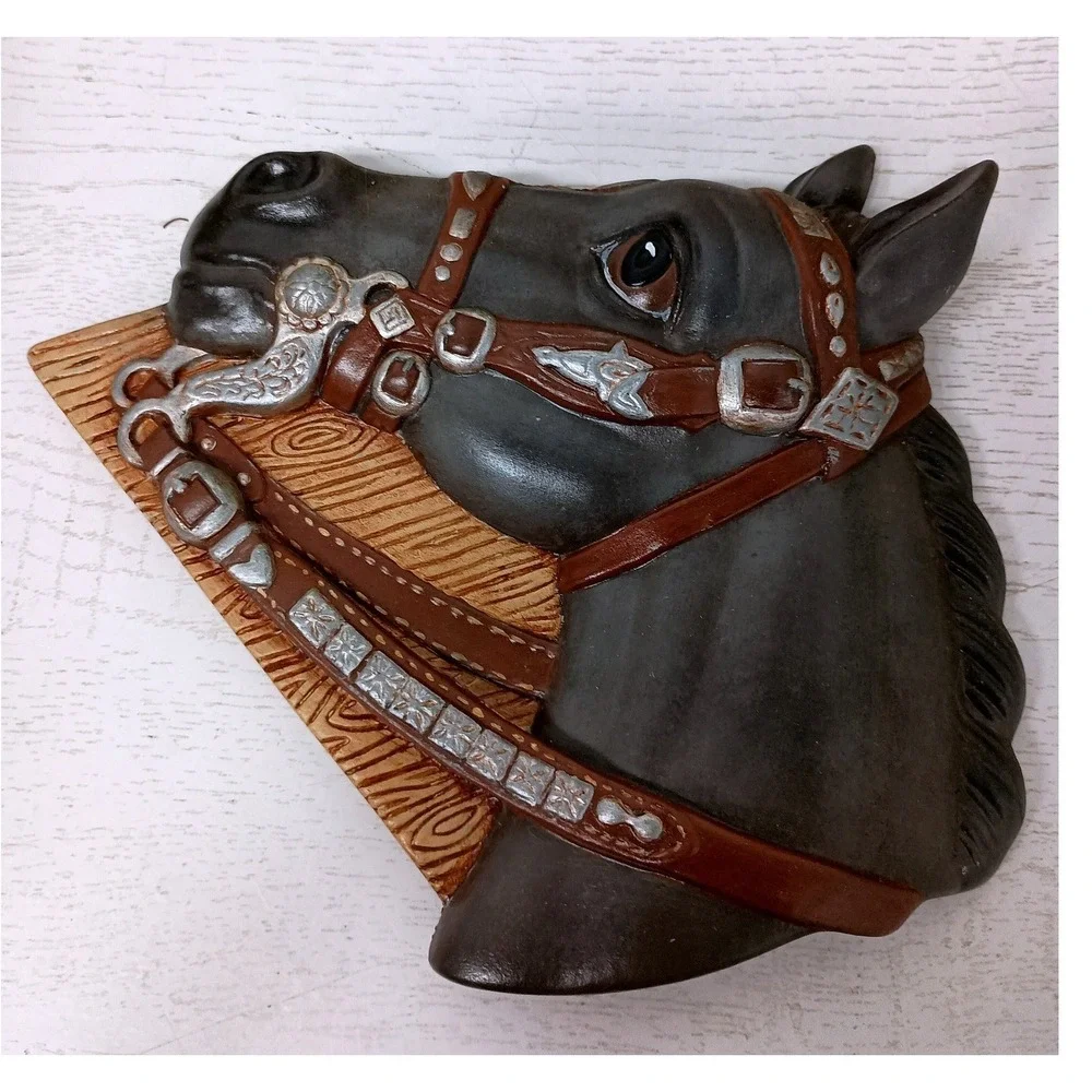 Vintage Horse Head Wall Plaque Decor Brown Western Equestrian Relief Art